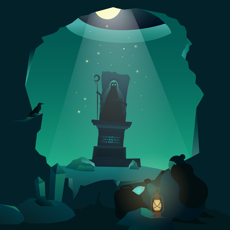 Illustration Jack and the priestess statue